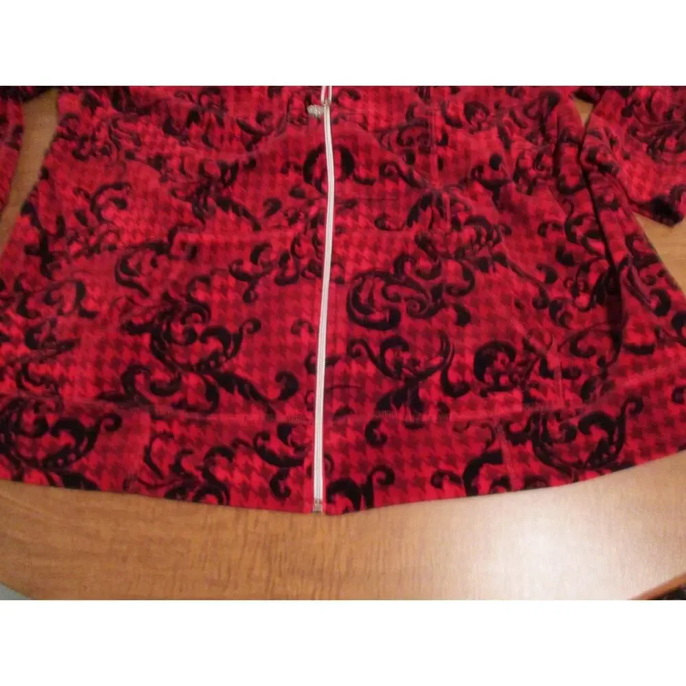 CATHERINES RED BLACK VELOUR ZIP UP FLEECE JACKET SIZE 1X
